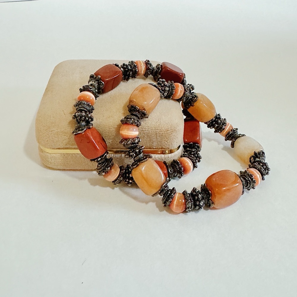 Red Jasper & Orange Agate Bracelet Set
